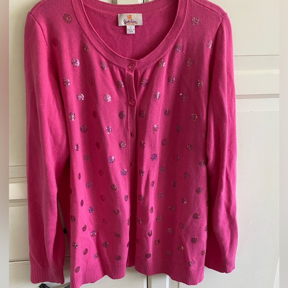 Glitter Polka Dot Cardigan with Flower Buttons